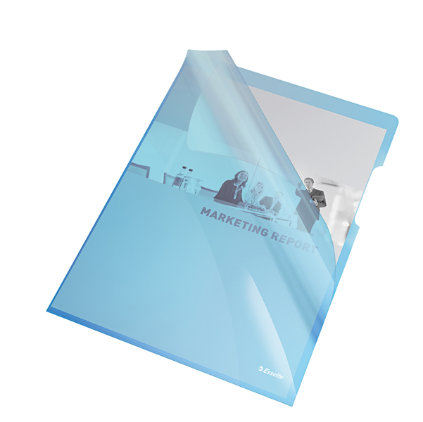 Cartellina a L - A4 - PVC - liscio pesante - blu cristallo - Esselte - conf. 25 pezzi