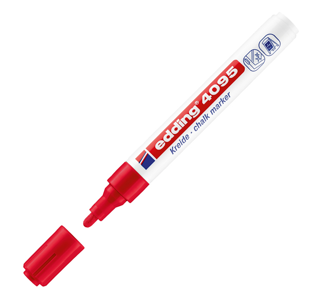 Marcatore a gesso liquido 4095 - punta tonda - da 2 a 3mm - rosso - Edding