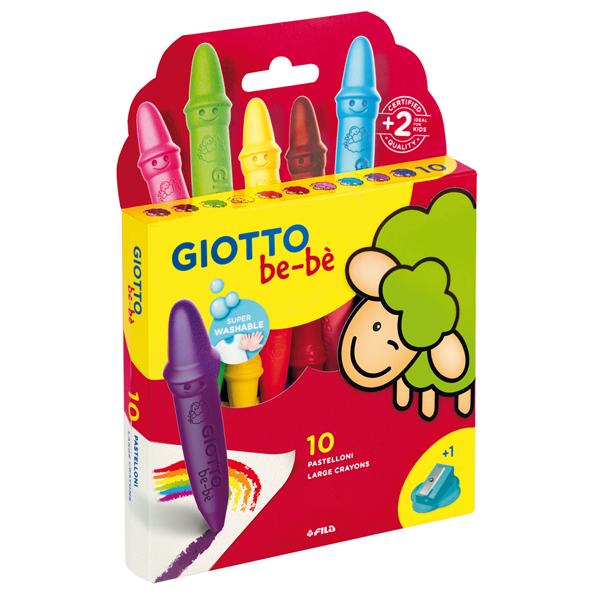 Pastelli cera super - lunghezza 7,5mm con Ø 11mm - colori assortiti - Giotto - astuccio 10 superpastelloni