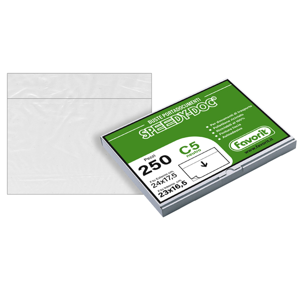 Busta adesiva Speedy Doc - senza stampa - C5 - 23 x 16,5 cm - LDPE - trasparente - Favorit - conf. 250 pezzi