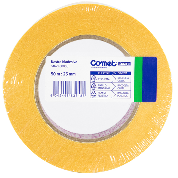 Nastro biadesivo - 25 mm x 50 m - PP - trasparente - Comet
