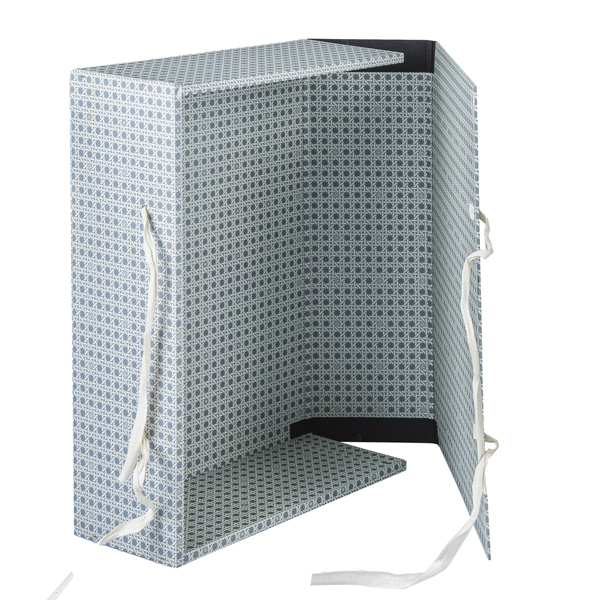 Scatola archivio in legno - con fettuccia - 38 x 27 cm - dorso 12 cm - grigio - Brefiocart
