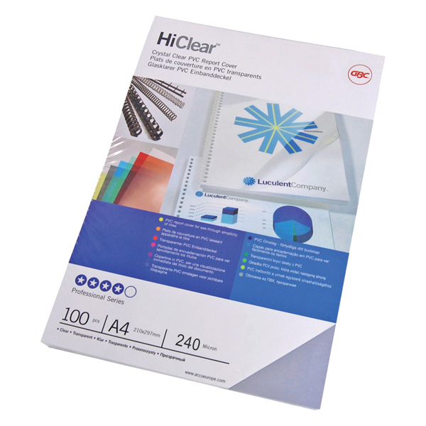 Copertine HiClear per rilegatura - A4 - 240 micron - trasparente - GBC - conf. 100 pezzi