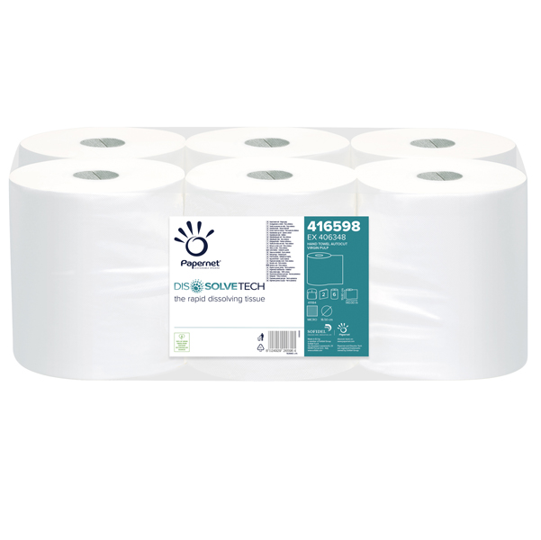 Asciugamani in rotolo Autocut Dissolve Tech - 198 mm x 140 mt - diametro 18,5 cm - 2 veli - 20 gr - goffratura micro - bianco - Pape rnet