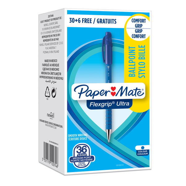 Penna a sfera a scatto Flexgrip Ultra - punta 1,0mm - blu - Papermate - conf. 30+6 pezzi