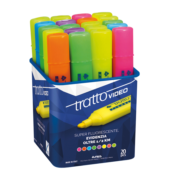 Evidenziatore Tratto Video - punta a scalpello - tratto 1,00 - 5,00 mm - colori assortiti - Tratto - barattolo 20 pezzi