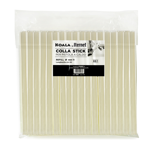 Colla termofusibile- in stick - lunghezza 20 cm - diametro 1,1 cm - Iternet - sacchetto da 1 kg