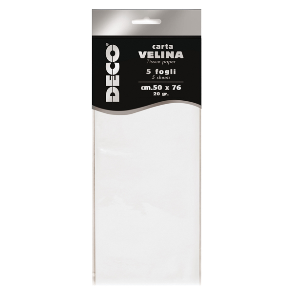 Carta velina - 50 x 76 cm - 20 gr - bianco perlescente - Deco - busta 5 fogli