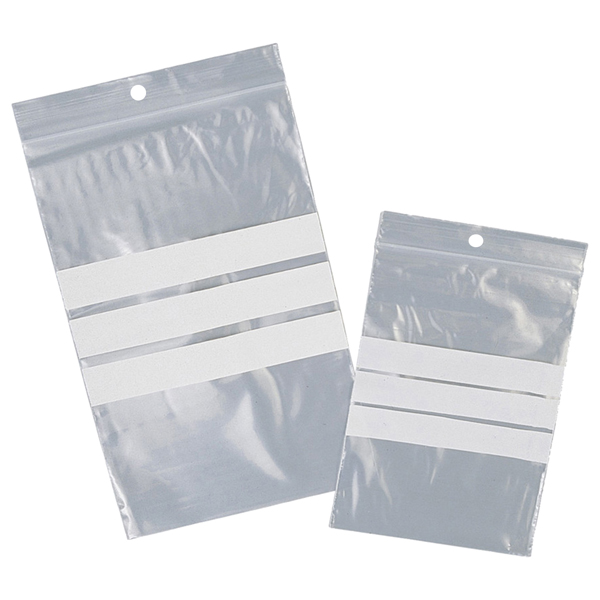 Sacchetti zip - con bande scrivibili e foro - 15 x 22 cm - 50 micron - LDPE - Viva - conf. 100 pezzi