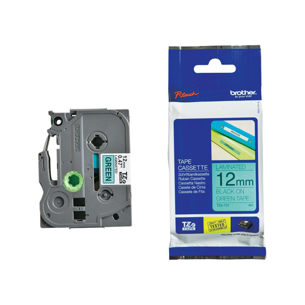 Brother - Nastro - Nero/Verde - TZE731 - 12mm x 8mt