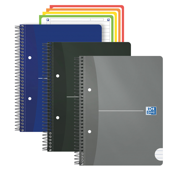 Maxiquaderno spiralato Office Essentials - A5+ - 1 rigo c/margine - 240 pagine - 80 gr - colori assortiti - Oxford
