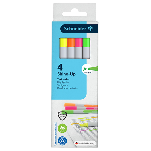Evidenziatore Shine-Up - punta a scalpello - colori assortiti - Schneider - conf. 4 pezzi