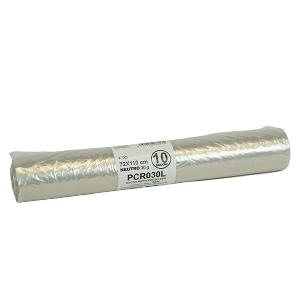 Sacco rifiuti - PCR - 72 x 110 cm - 110 L - 30 gr - neutro -Bio Extrusion - conf. 10 pezzi