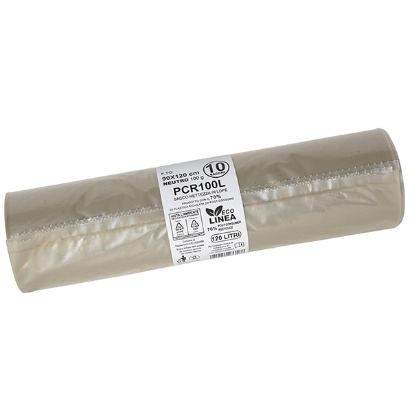 Sacco rifiuti - PCR - 90 x 120 cm - 120 L - 100 gr - neutro -Bio Extrusion - conf. 10 pezzi